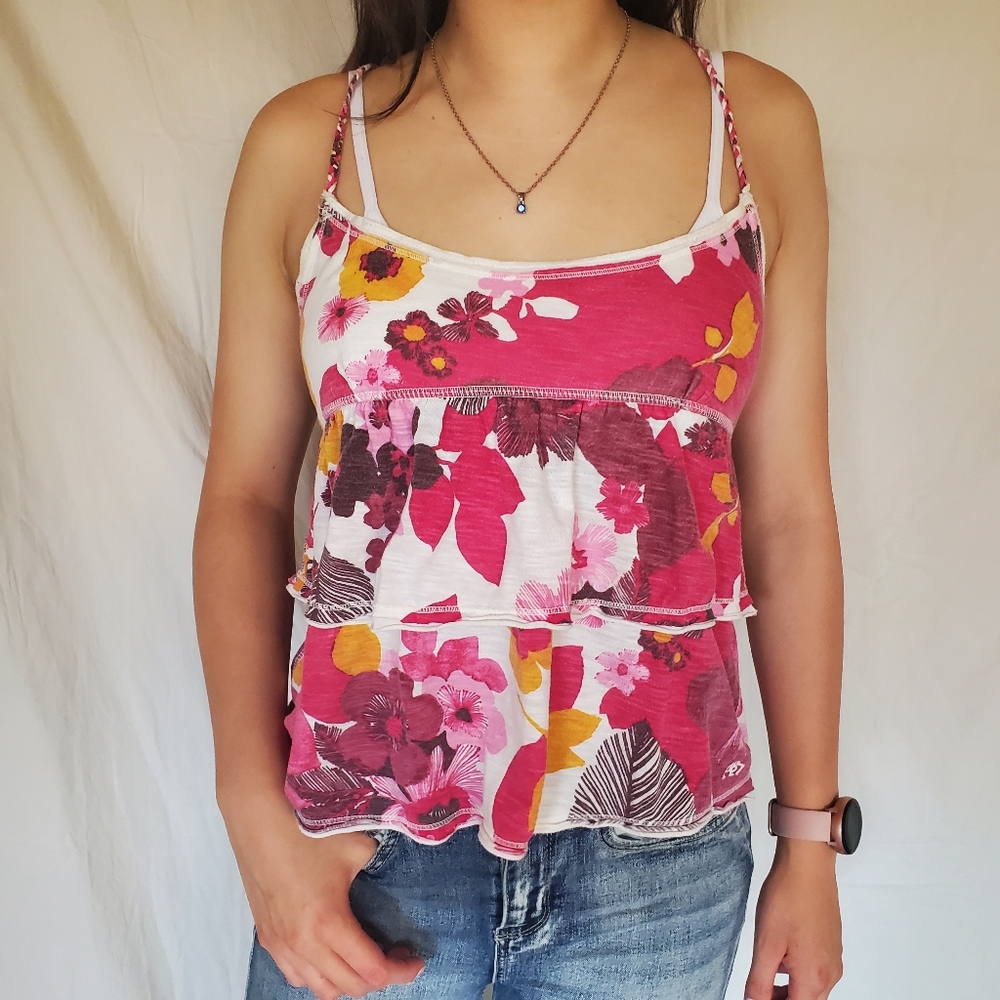 Tiered babydoll floral tank top